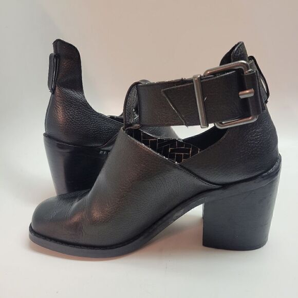 Shelly's London Reversible Adjustable Buckle Strap Block Heel Leather Booties - Picture 7 of 16